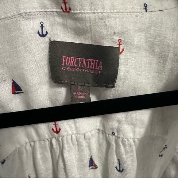 Forcynthia Beachwear Linen Pullover Tunic Top Swim Cover Boat Print Women Large - Picture 3 of 6